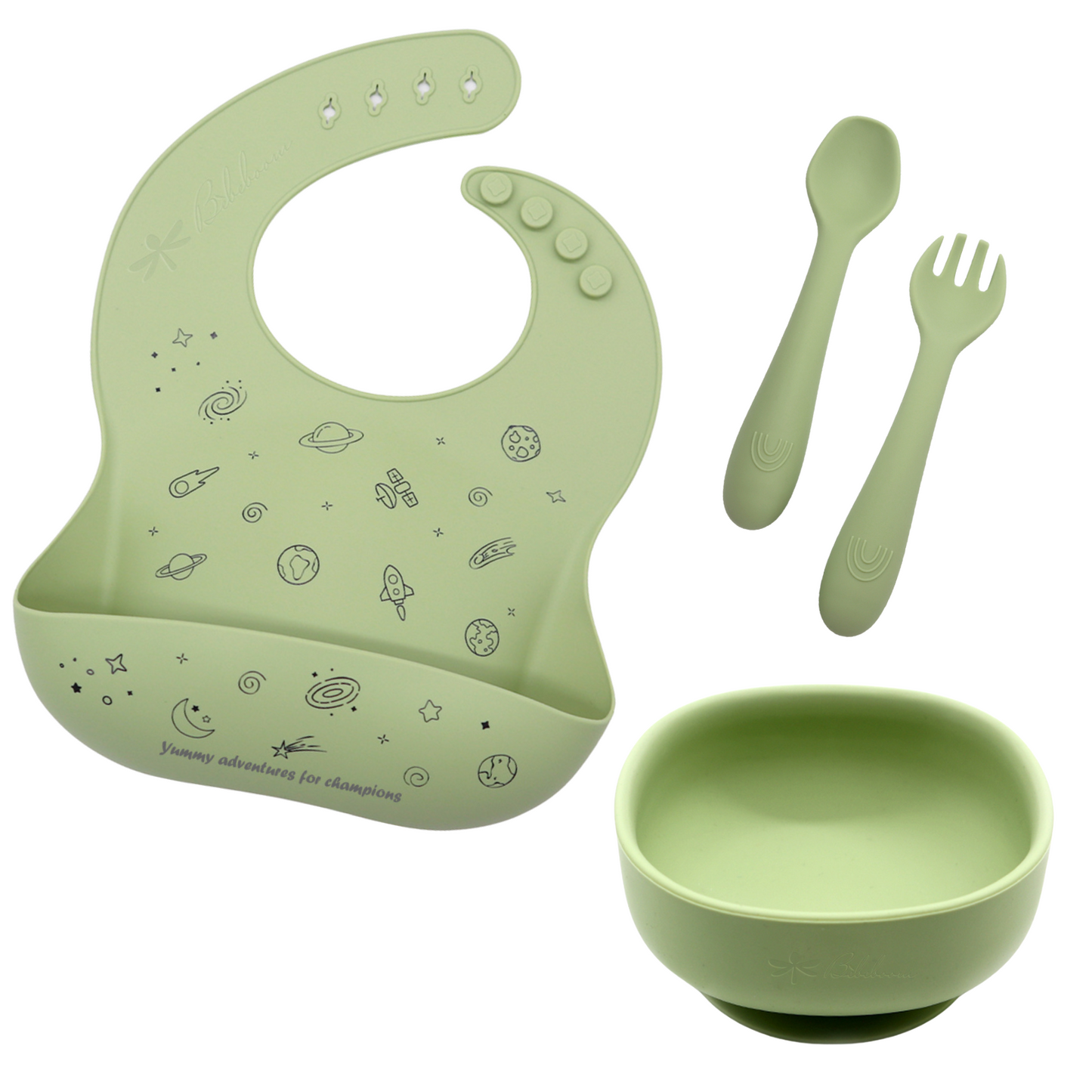 Per piccoli esploratori del gusto, la Yummy Adventures Box include:
Bavaglino con la scritta
Ciotola quadrata in silicone
Set posatine in silicone
Rafinata gift box
For little taste explorers, the Yummy Adventures Box includes:
Bib with inscription
Square Silicone Bowl
Silicone Cutlery Set
Refined Gift Box