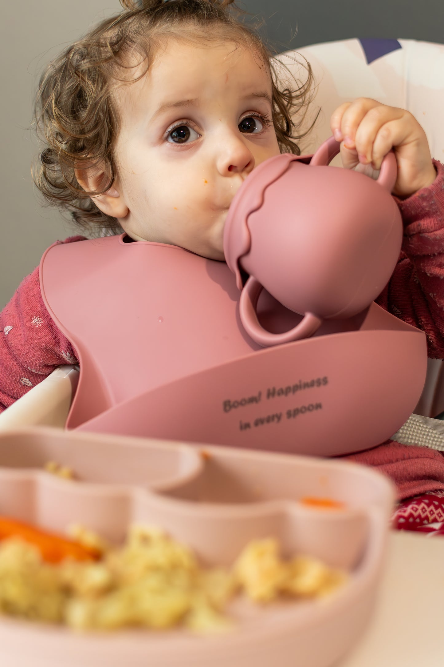 Silicone bib for baby  weaning “Boom! Happiness in every spoon”