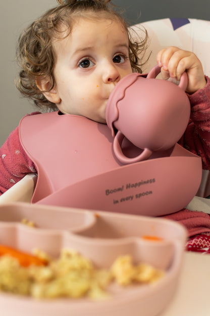 Silicone bib for baby  weaning “Boom! Happiness in every spoon”