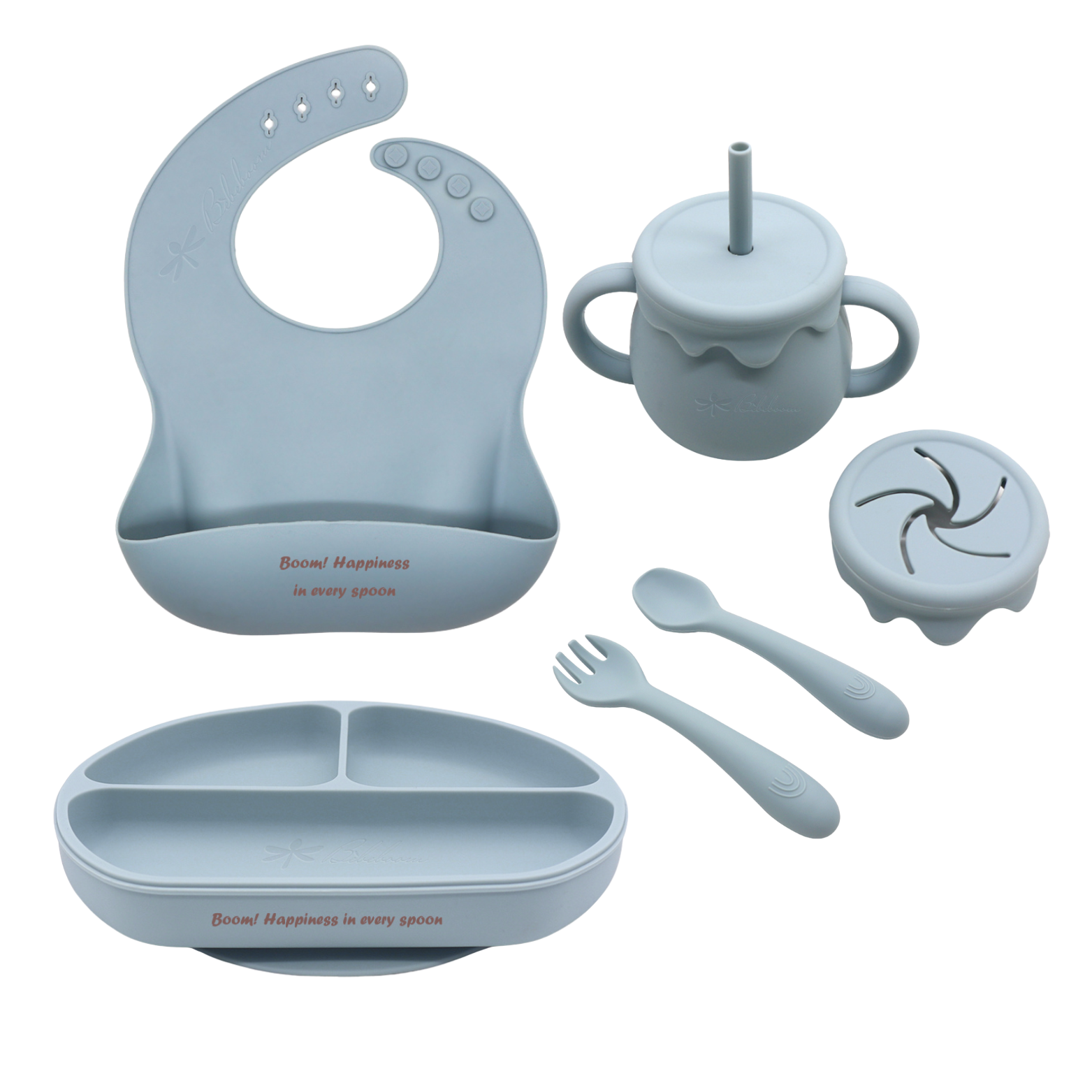 Compagno ideale per ogni pasto. Il set comprende:

Pronti, pappa, via! Con il bavaglino più felice che c’è.I
Piatto divisorio a 3 scomparti
Set Cucchiaino e Forchettina in Silicone
Honey Jar Cup in Silicone – Bicchiere Multifunzionale con Coperchio e Cannuccia 
Elegante baby gift box 
The perfect companion for every meal. The set includes:

Ready, set, eat! With the happiest bib around.

3-Compartment Divided Plate

Silicone Spoon & Fork Set

Honey Jar Silicone Cup – Multifunctional Cup with Lid and Straw