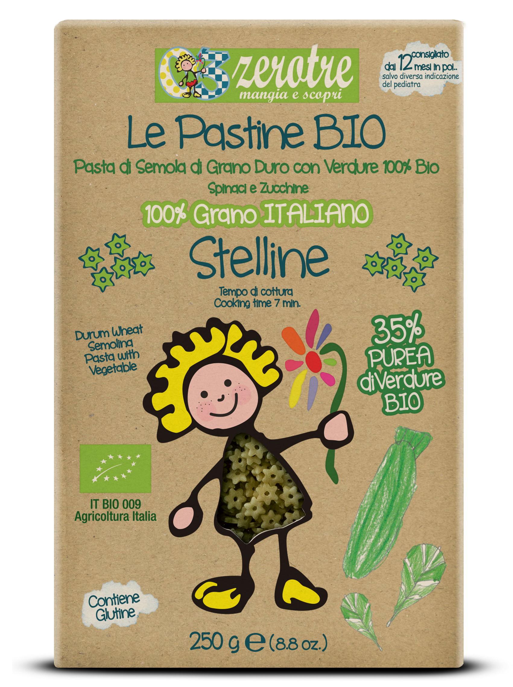 Pasta biologica per bambini per pappe naturali per  bambini. Emblema del baby food italiano. 
Organic pasta for babies for natural baby meals. An emblem of Italian baby food