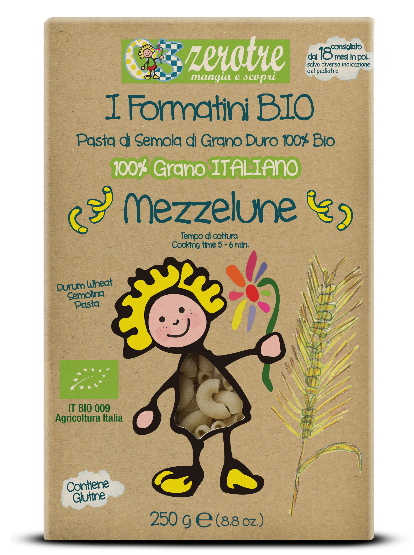 Perfetta per alimentazione infantile, fatta con ingredienti biologici, grano italiano . Cibo italiano autentico per bambini.
Perfect for infant nutrition, made with organic ingredients and Italian wheat. Authentic Italian food for babies.