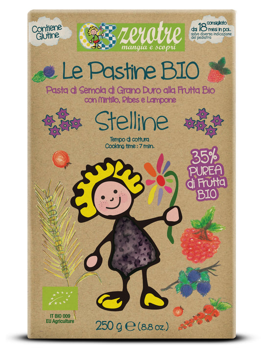 Pastina biologica per bambini,  ottima per svezzamento bambini ed alimentazione infantile. Made in Italy c 100% ingredienti italiani
Organic baby pasta, perfect for weaning and infant nutrition. Made in Italy, with 100% Italian ingredients